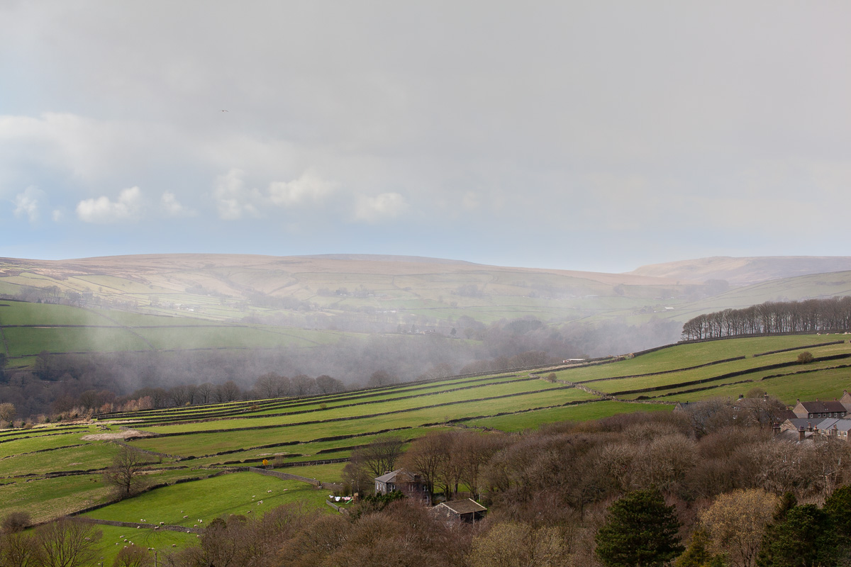 Hail shower heading down the Hebden Valley.