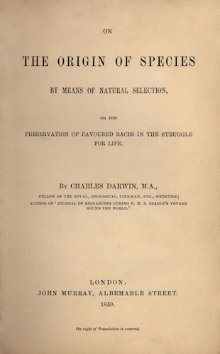 ‘On the Origin of Species’ by Charles Darwin, 1st edition, title page