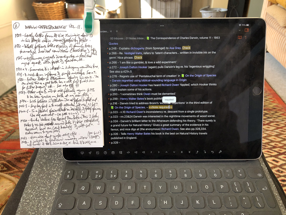 iPad and index-card notes